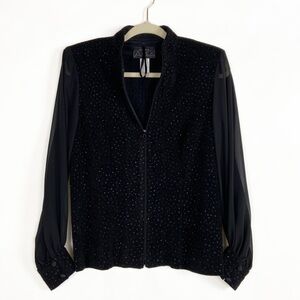 Alex Evenings Petite Sheer Long Sleeve Glittery Sparkle Textured Full Zip Jacket